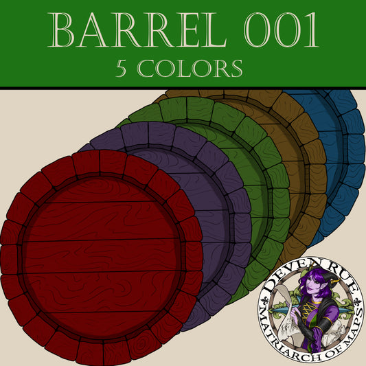 A set of five round barrels in various colors, displayed in a stacked arrangement.