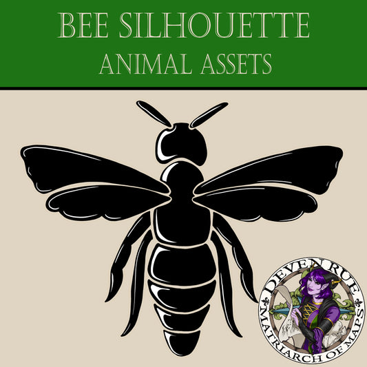 A drawing of a bee silhouette created in black with white highlights.