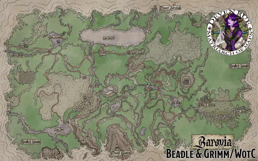 A hand-drawn fantasy map of the fictional land of Barovia from the Curse of Strahd D&D module created on stained paper.